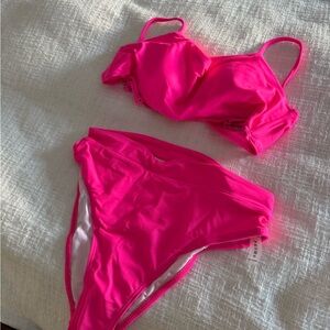 Brand New, MOSHENGQI Women High Wasited Bikini set vibrant pink